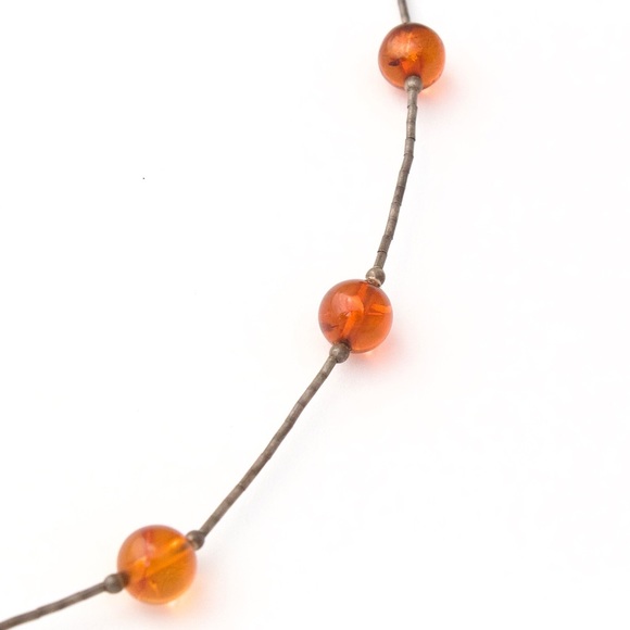 Vintage Baltic Amber Bead Sterling Silver Necklace Liquid Silver Chain - Picture 4 of 5